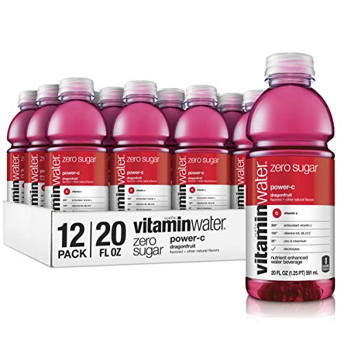 Vitaminwater Zero Power-c, Dragonfruit Flavored, Electrolyte Enhanced Bottled Water with Vitamin b5, b6, b12, 20 Fl Oz, 12 Pack