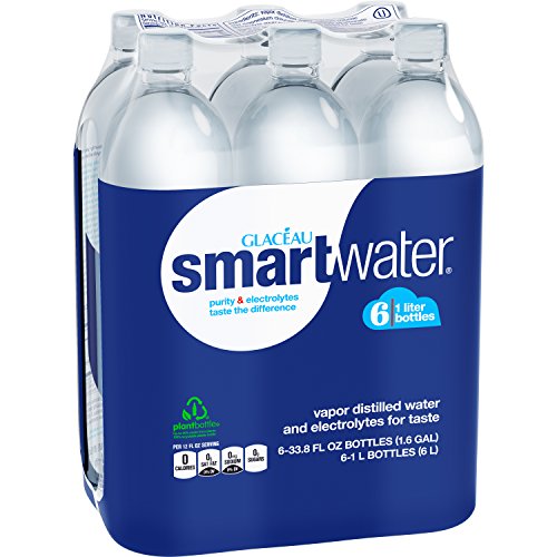 smartwater vapor distilled premium water bottles, 1 Liter, 6 Pack