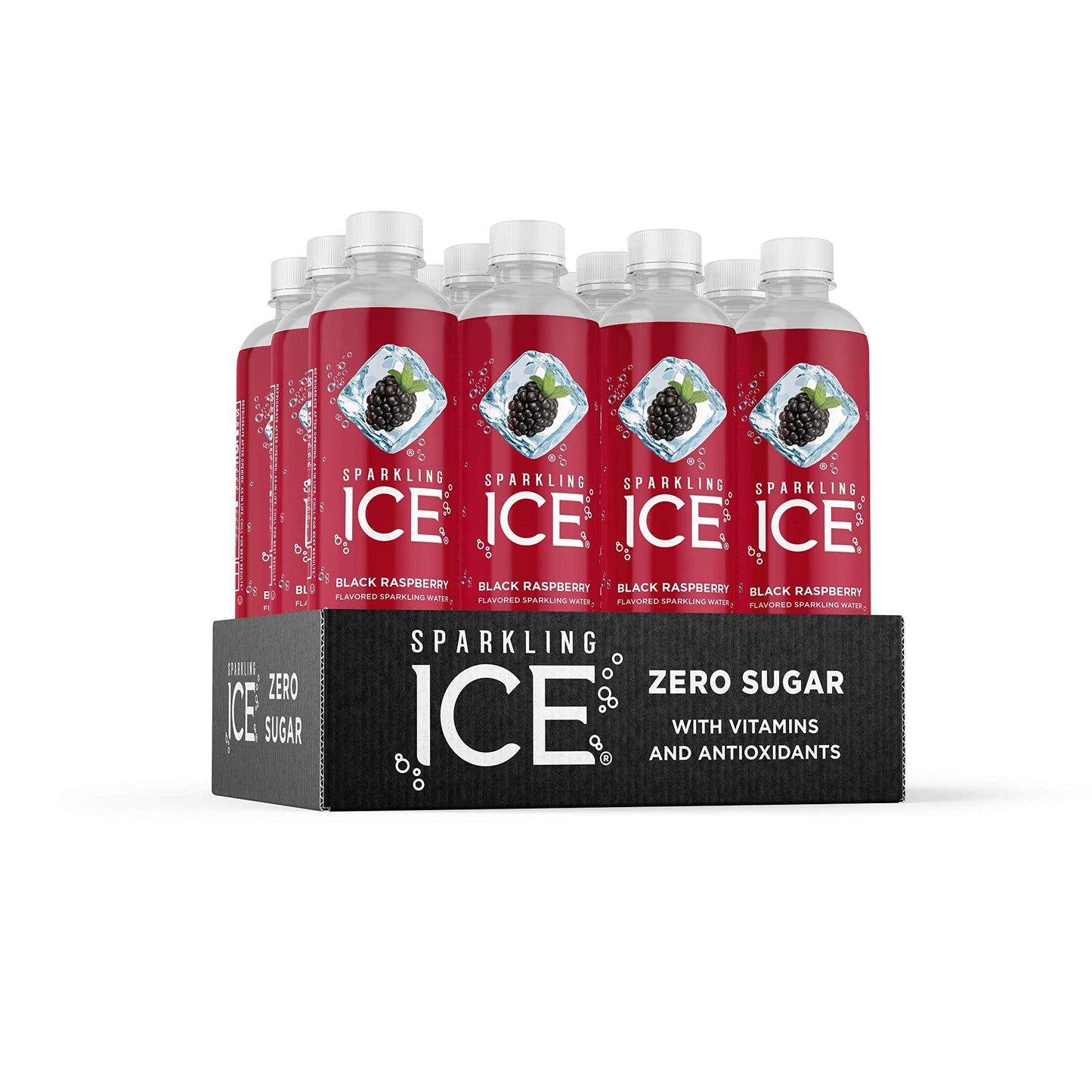 Sparkling Ice, Black Raspberry Sparkling Water, with Antioxidants and Vitamins, Zero Sugar, 17 fl oz Bottles (Pack of 12)