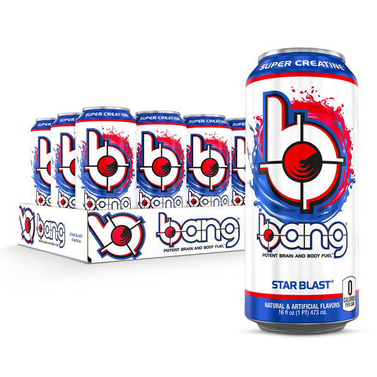 Bang Star Blast Energy Drink, 0 Calories, Sugar Free with Super Creatine, 16 Fl Oz (Pack of 12)